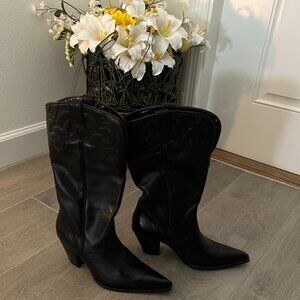 Women's Black Leather Cowgirl Boots Size 8M NIB